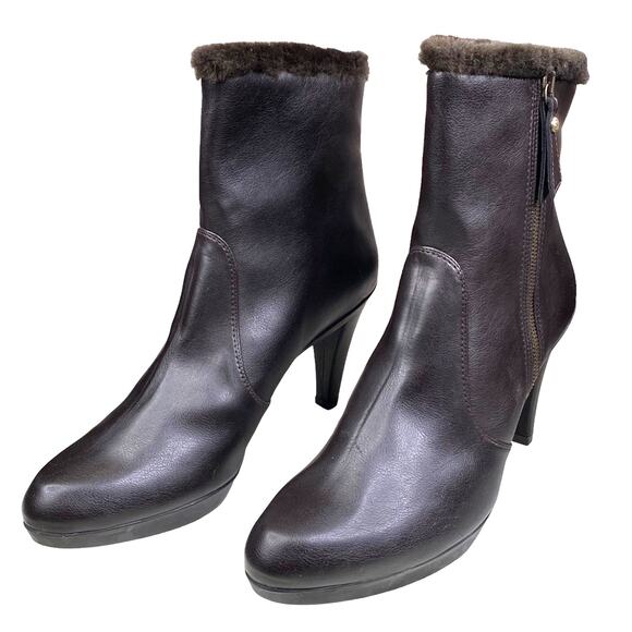 Stuart Weitzman Women’s Brown Side Zip Fur Trimmed Ankle Boot Size US 10 - Picture 6 of 15
